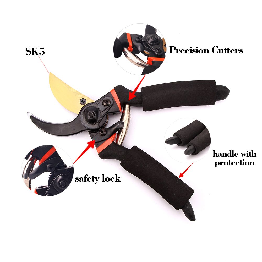 SK5 steel bypass pruning shear with lock and spring